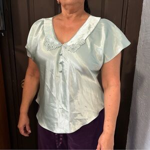 Linea Donatella Green Flutter Sleeve Asymmetrical Blouse